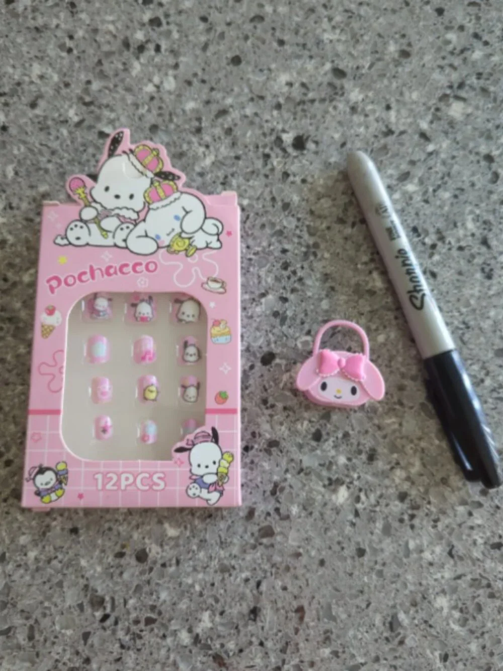 Sanrio Pochacco Press on Nail Kit (children's) + My Melody Basket Toy